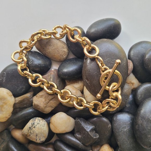 Italian-Made Polished Round Toggle Link Bracelet - Picture 1 of 11